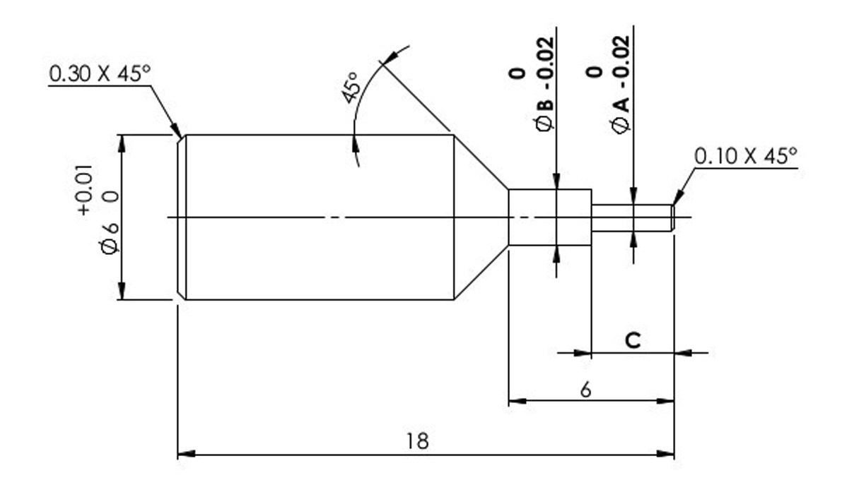 Horia AMF  2000-04 N° 10 tasseau à déchasser les tubes, Ø A 1,75 / Ø B 3 mm / C 3,7 mm