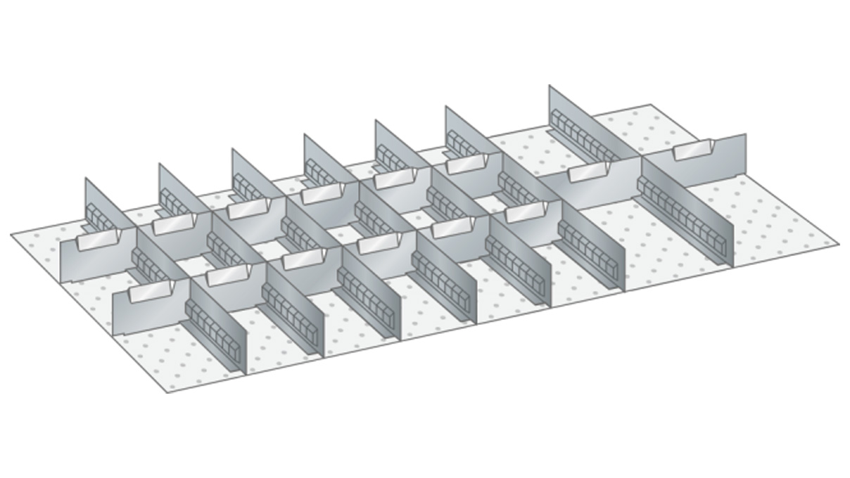 Lista Parois à fentes et plaquettes séparatrices, kit pour 54 x 27 E de hauteur frontale de 100 / 125 mm, 21 pieces