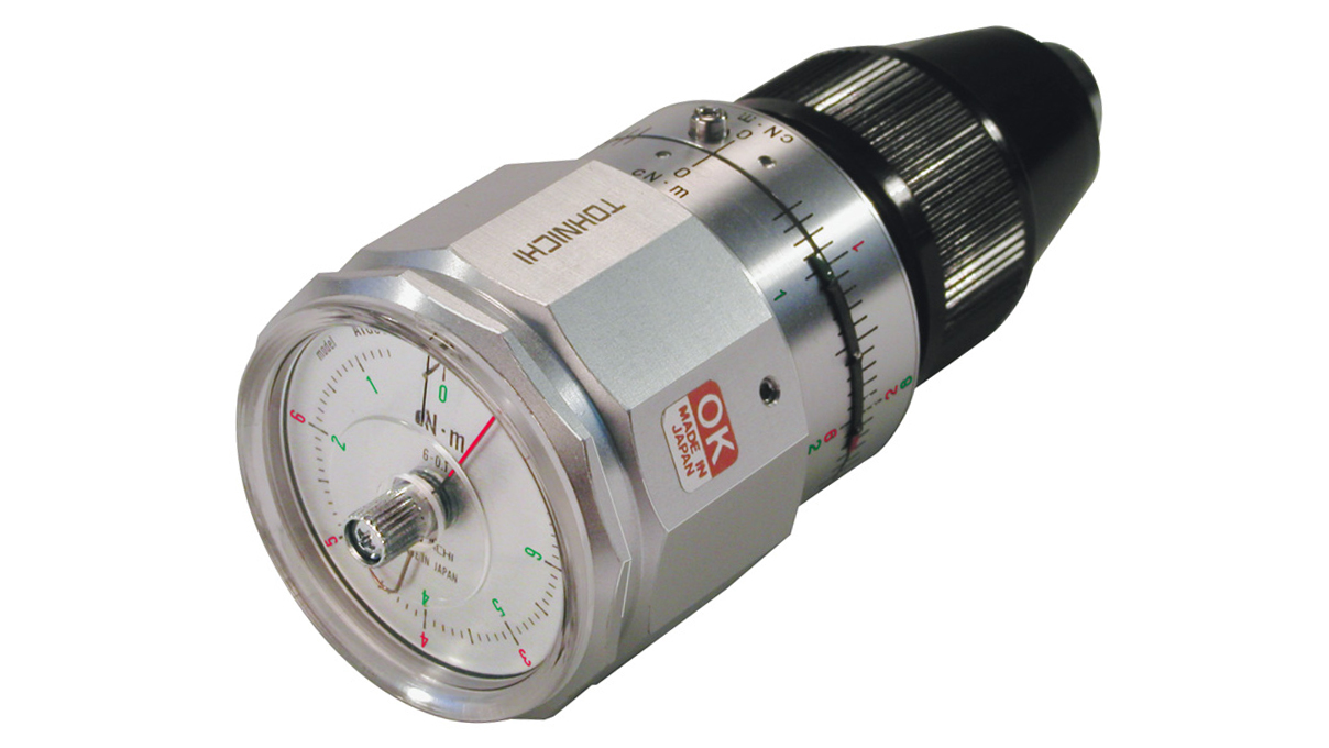Torsiomètre analogique, type ATG, 0,6 - 6 Ncm, pour la mesure, le contrôle et le serrage à très faible
couple, avec index suiveur et mandrin en plastique