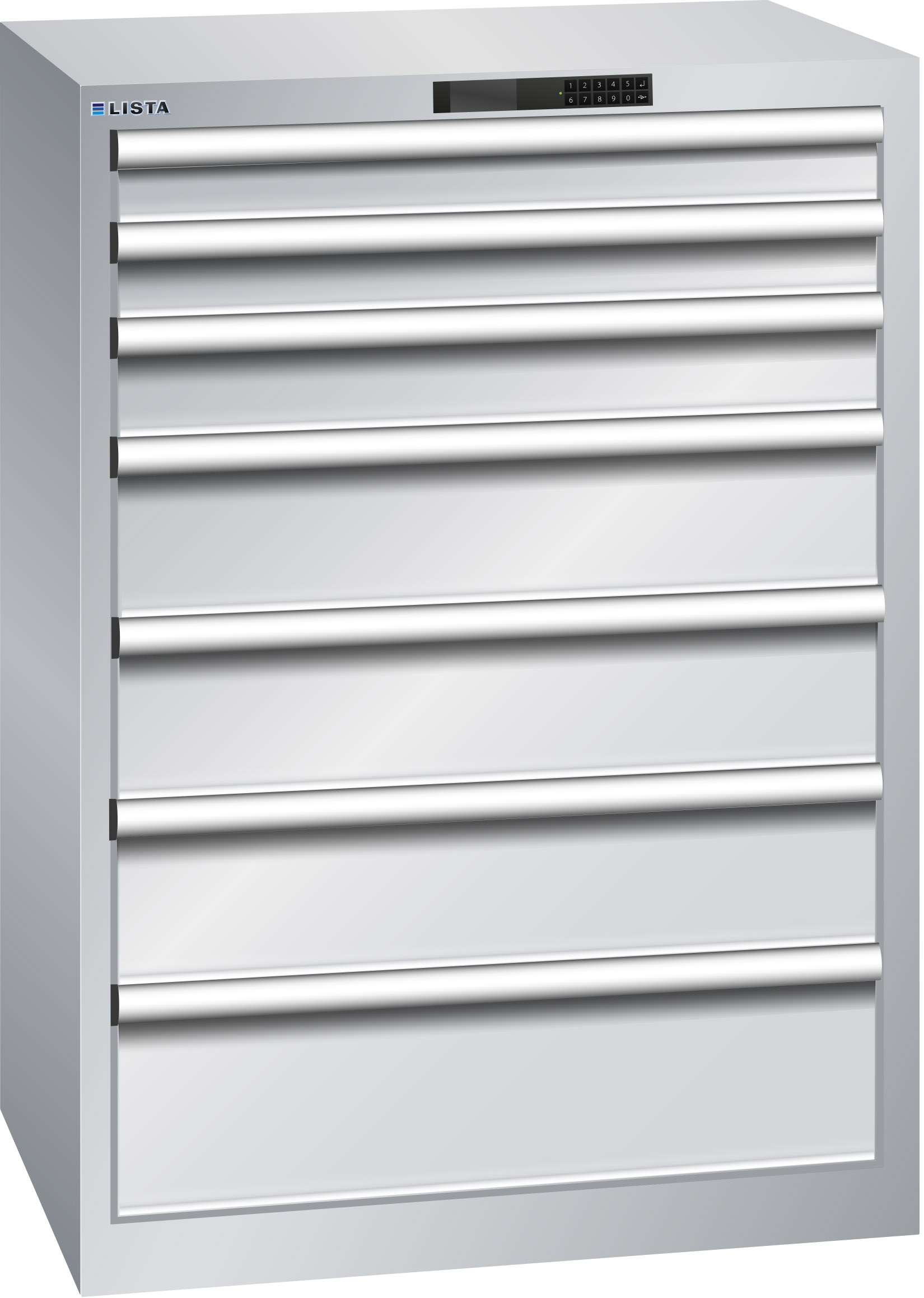 Lista armoire à tiroirs 36 x 27 E, 10 tiroirs, gris clair, Code Lock, hauteur 850 mm