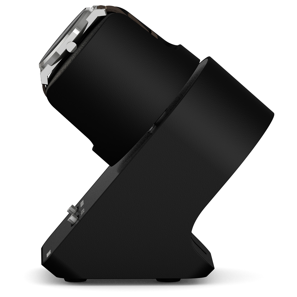 Boxy BLDC Nightstand EXT, remontoir pour 1 montre, similicuir noir, avec câble de chargement USB