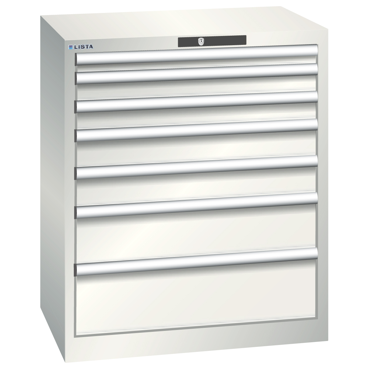 Lista armoire à tiroirs 36 x 27 E, 7 tiroirs, blanc gris, Key Lock, hauteur 850 mm