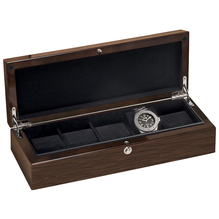 Beco coffret de collection pour 5 montres, bois noyer, mat, doublure noire Beco coffret de collection pour 5 montres, bois noyer, mat, doublure noire