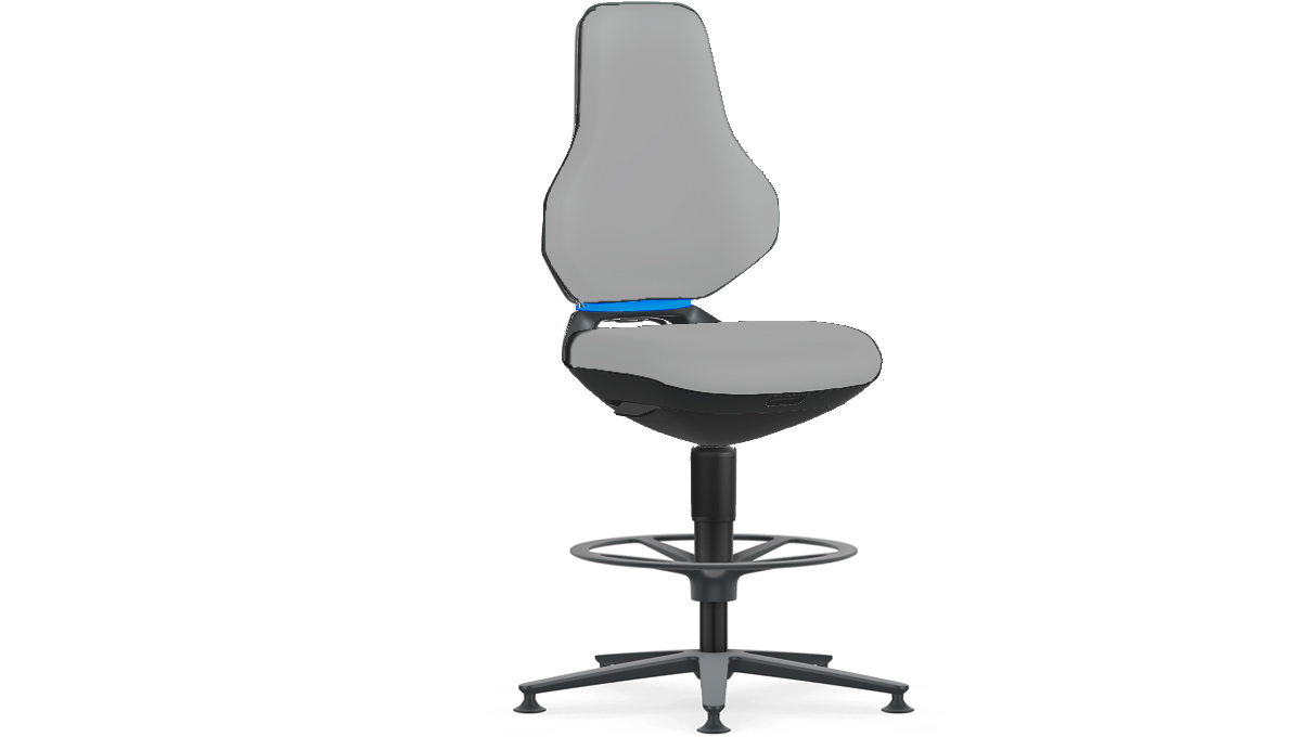 Bimos Texon siège de travail high-tech pour salles blanches, avec patins, et piétement, hauteur d'assise 57 - 81 cm, technique Auto-
Motion, piétement noir, Flex-Back bleu